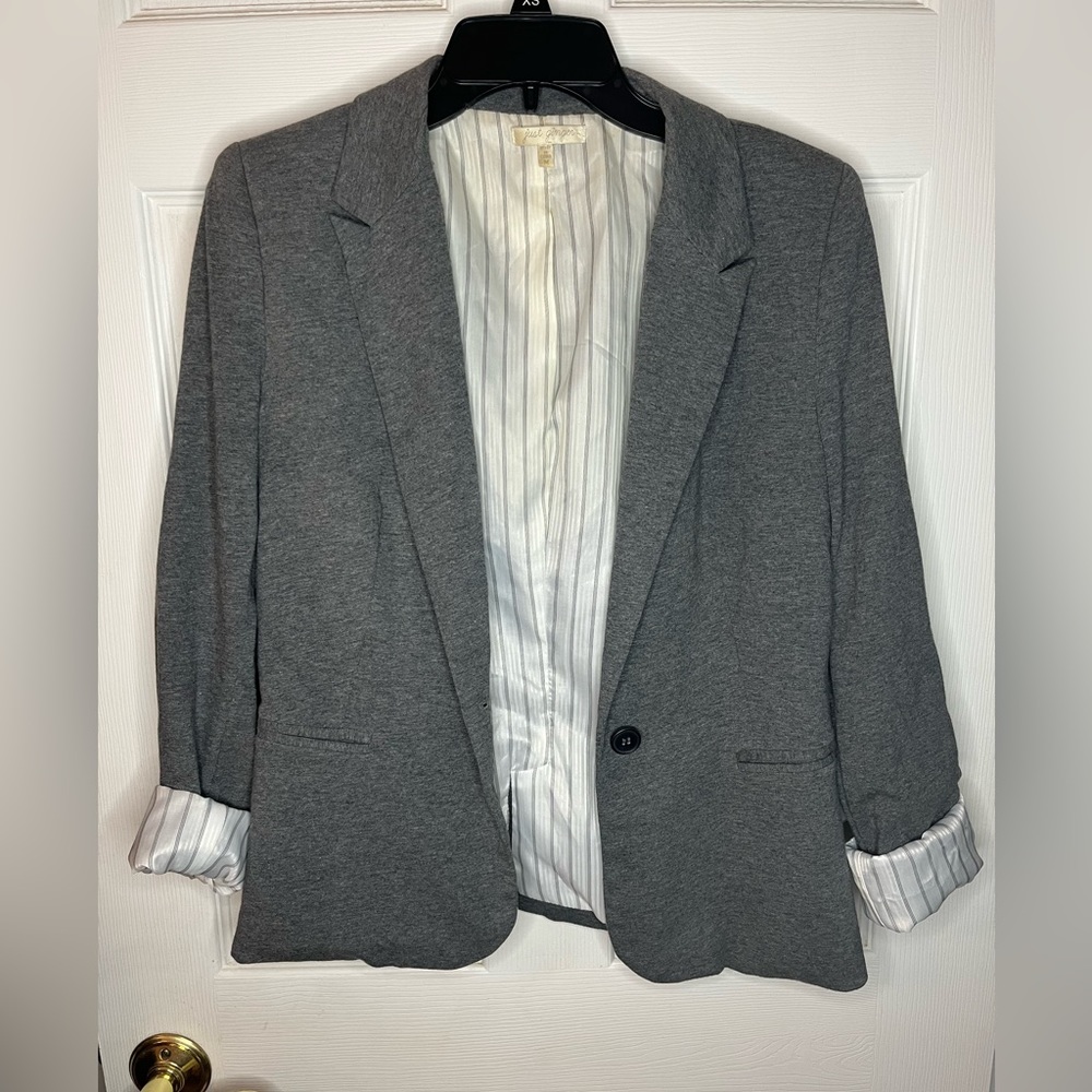 just ginger Gray Blazer with One Button